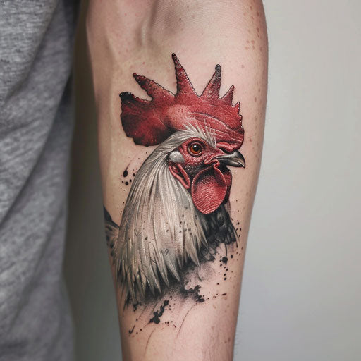 Realistic rooster portrait tattoo, depth and texture