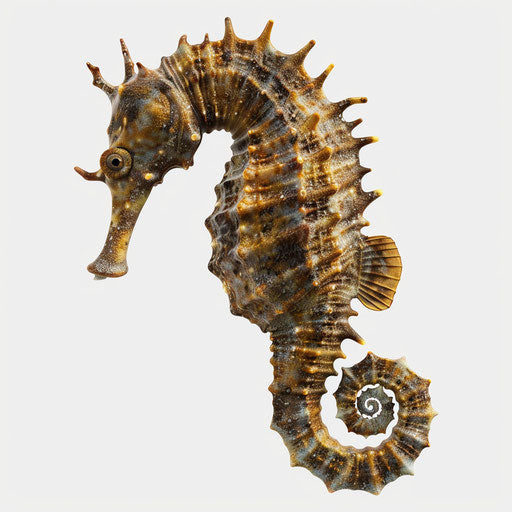 Realistic photographic seahorse clipart on flat white background