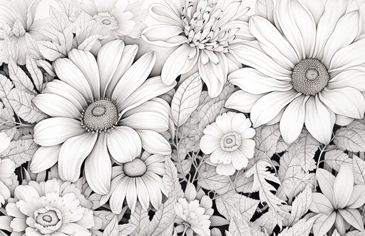 Free coloring pages, intricate flower and garden paintings, pointillism dot technique, illustrative pen and ink, ink wash