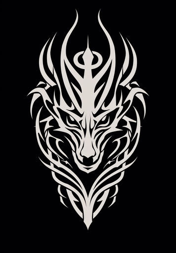 Tribal dragon vector drawing, precisionist style