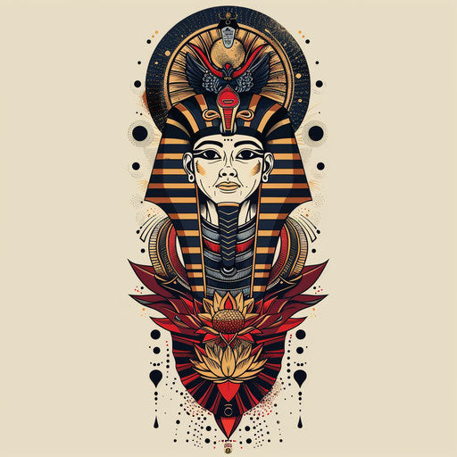 Nature-inspired flat tattoo sketch of a pharaoh with Nile elements