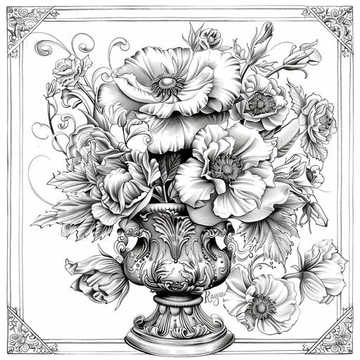 Baroque-inspired floral arrangement with elaborate details
