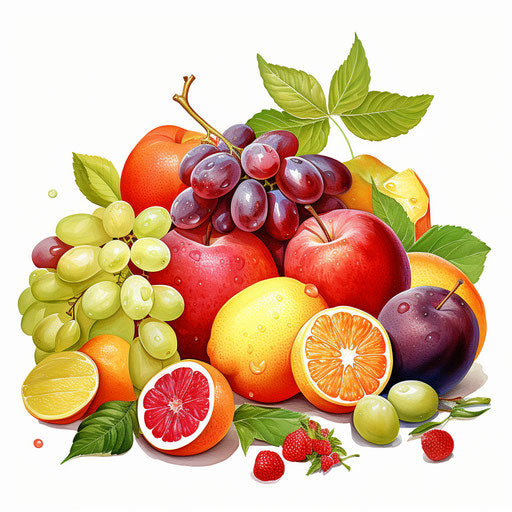 Fruit illustration in the style of oil painting on white background
