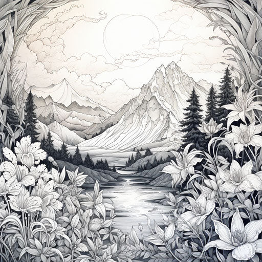 Intricate monochrome landscape with detailed patterns