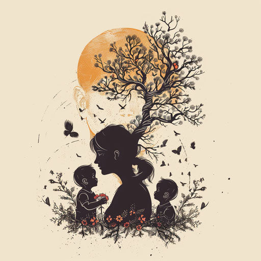 Beautiful clipart style flat tattoo sketch for three children tattoo for moms with nature and tree elements