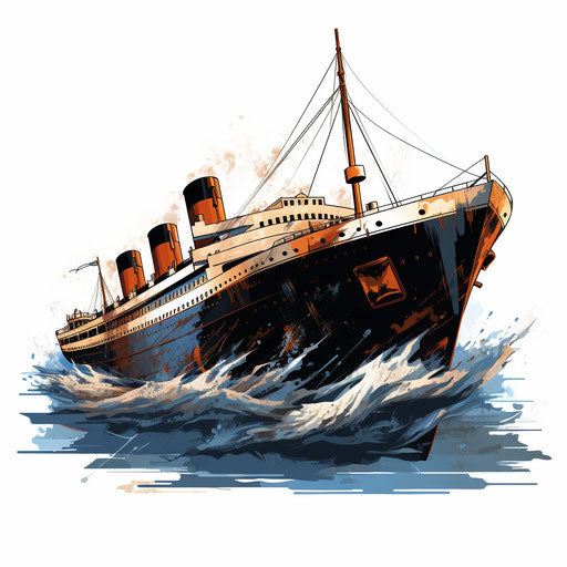 Titanic clipart in the style of Chiaroscuro Art, on a white background