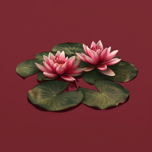 Realistic lily pad on rich burgundy background