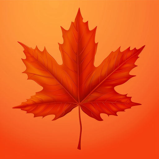 Maple leaf clipart in photorealistic style on flat random background, high contrast and saturated hues