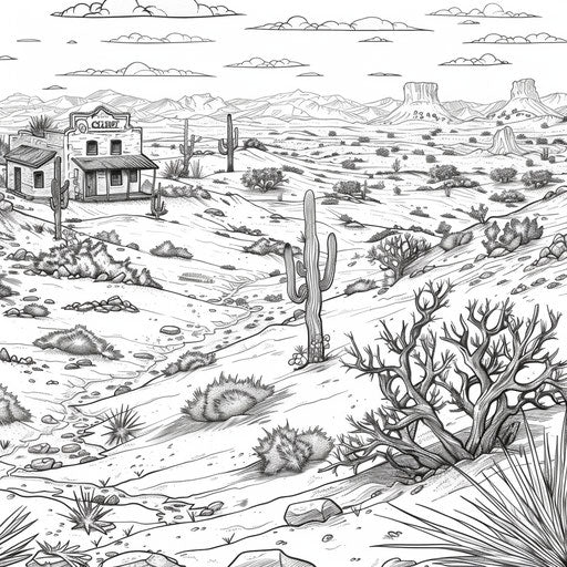 Old cowboy town in the desert with tumbleweeds