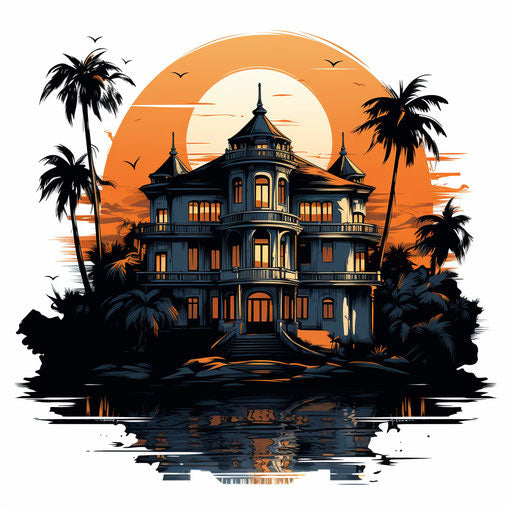 Mansion clipart in the style of Chiaroscuro Art, on a white background