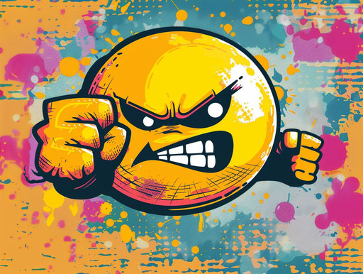 Angry yellow emotitor pointing finger