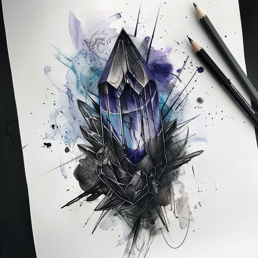 Elegant flat tattoo sketch with watercolor effects