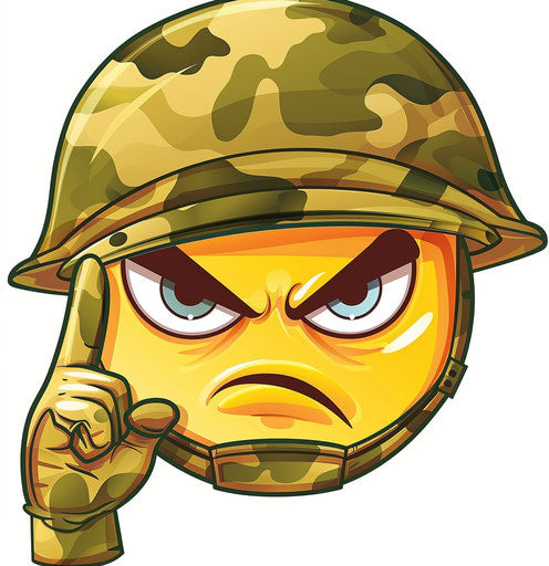 Angry soldier emoji saluting, vector style white background