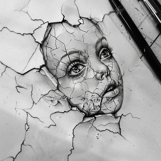Artistic portrayal of a cracked porcelain doll