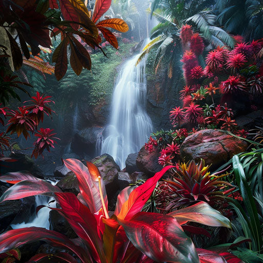 Ruby Falls surrounded by vibrant tropical vegetation