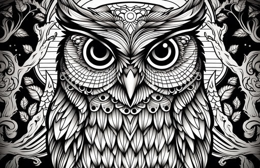 Coloring page for an owl in lovely heavy inking style
