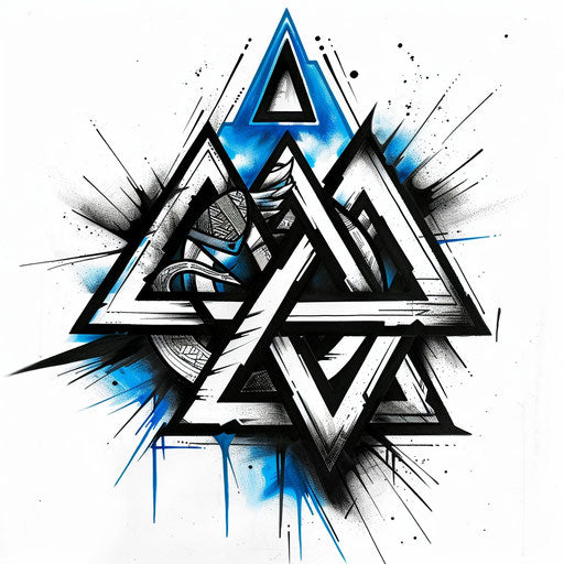 Bold graphic tattoo sketch of a Valknut