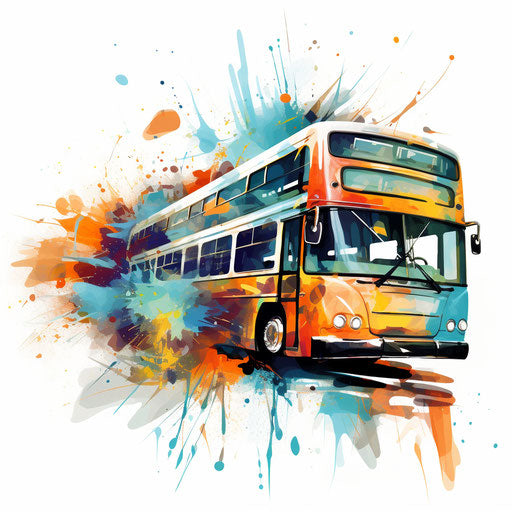 Bus clipart in the style of Impressionistic Art, on a white background