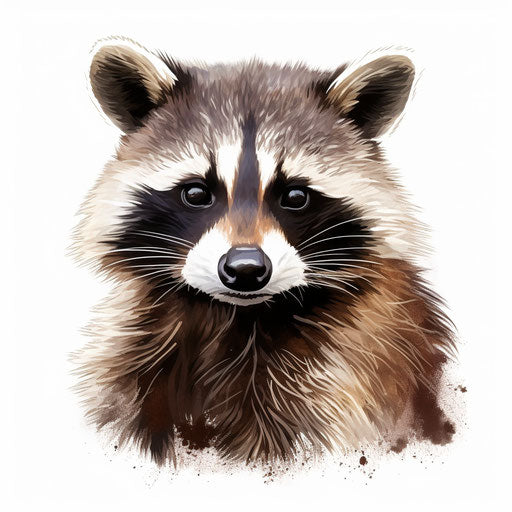 Raccoon clipart in the style of Chiaroscuro Art, on a white background