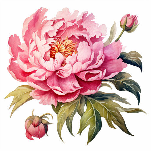 Peony clipart in the style of Oil painting, on a white background