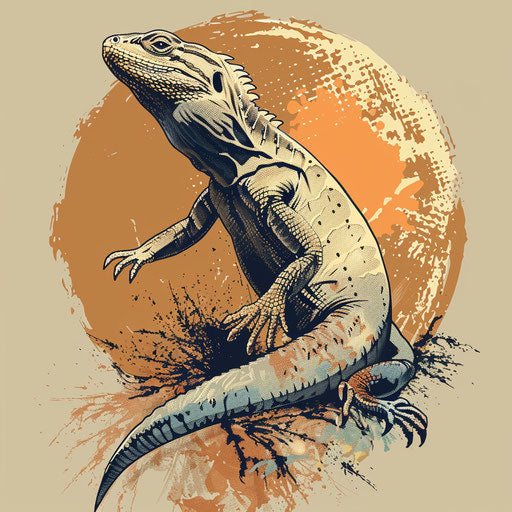 Rustic flat tattoo sketch of a lizard with earth tones and texture