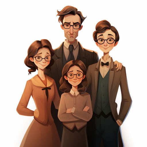 Family clipart in the style of Chiaroscuro Art, on white background