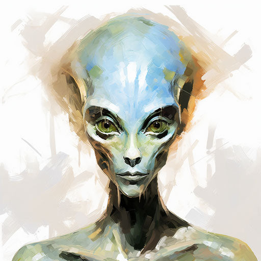 Alien clipart in the style of Impressionistic Art, on white background