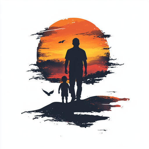 Father and child silhouette on sunset