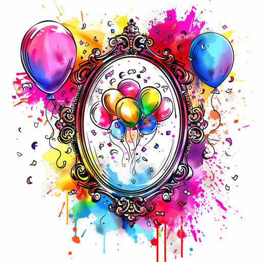 Joyful tattoo sketch of mirror with party balloons and confetti