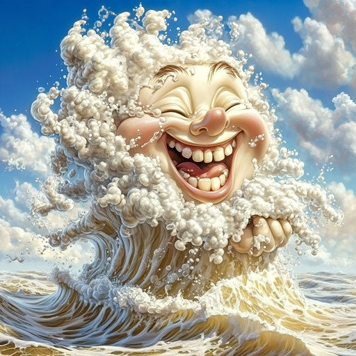 Humorous caricature of a wave with human characteristics