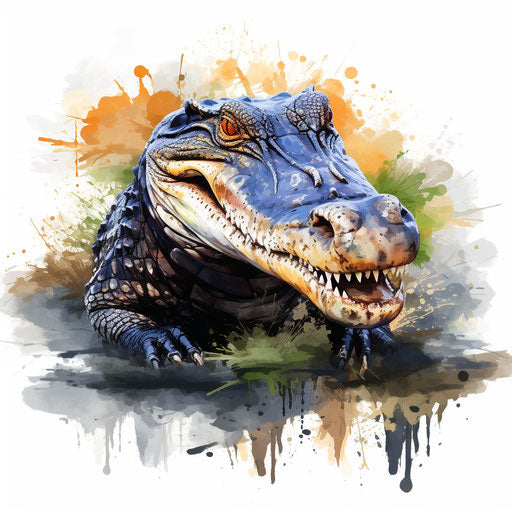 Alligator clipart in the style of Oil painting, on a white background