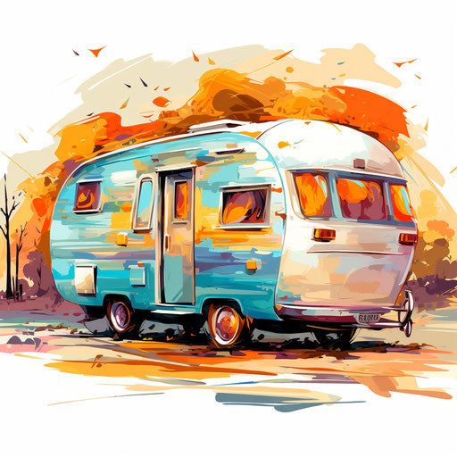 Caravan clipart in the style of Impressionistic Art, on white background