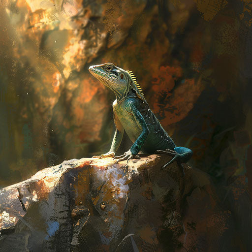 Anole lizard basking on a sunlit rock