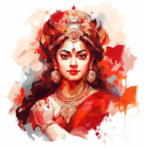 Durga clipart in the style of Oil painting, on a white background