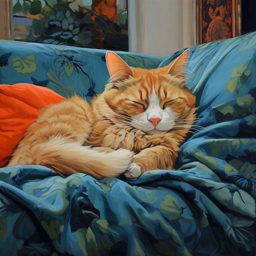 orange cat sleeping on a couch