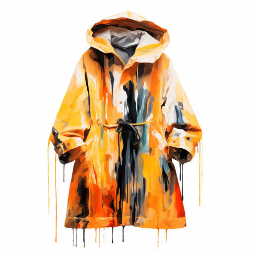 Raincoat illustration in the style of Impressionistic Art, on white background