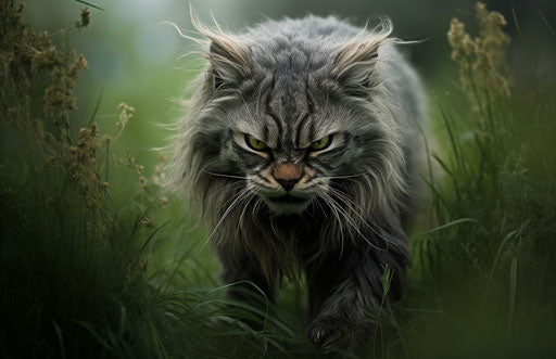 Cat walking on grass surrounded by plants