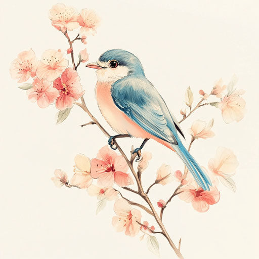 Flat clipart style tattoo sketch of delicate bird on branch