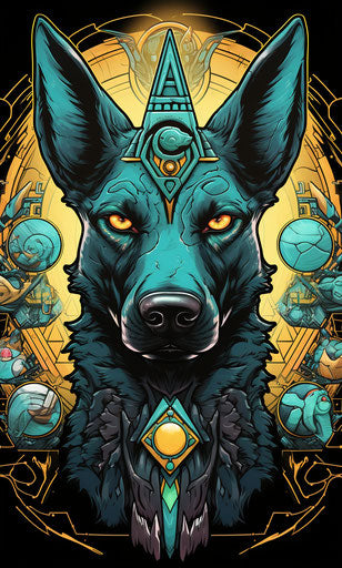 Egyptian dog and objects, colored cartoon style