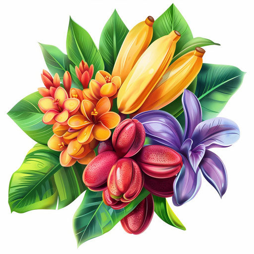 Realistic clipart with flat random background and vibrant tones