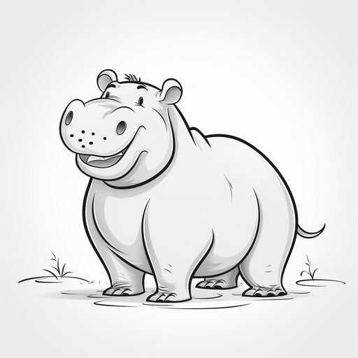 Smiling hippopotamus in simplified clean-lined drawing