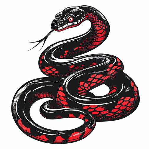 Flat tattoo sketch of a viper in black and red