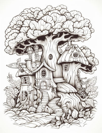 Autumn-themed coloring page, goosepunk style, playful motifs