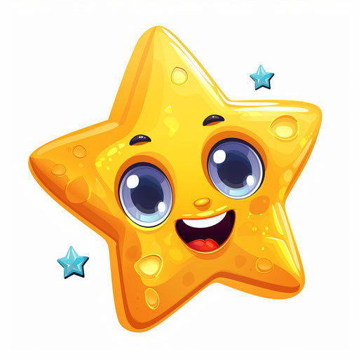 Funny yellow star cartoon vector character on white background