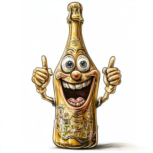 Stylish Champagne Bottle Caricature Clipart for Fashion Design