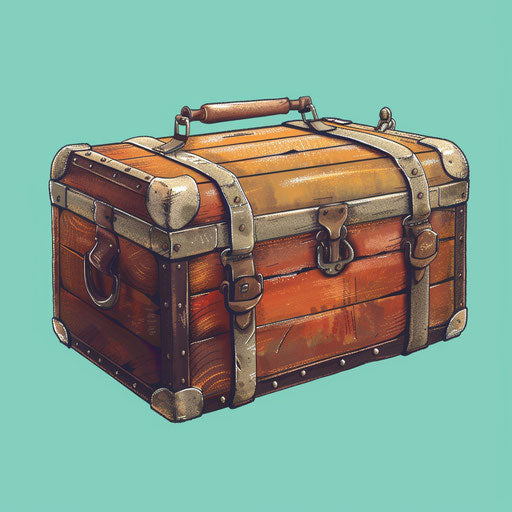 Realistic treasure box illustration on turquoise background