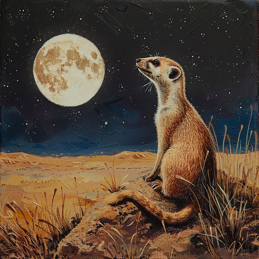 A black-footed ferret hunting for prairie dogs under the full moon