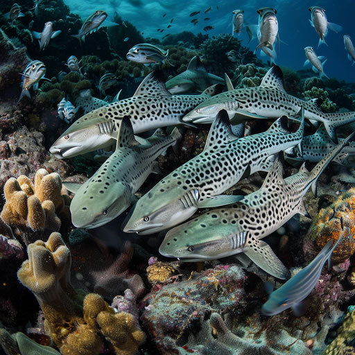 Zebra shark at a cleaning station with cleaner wrasse