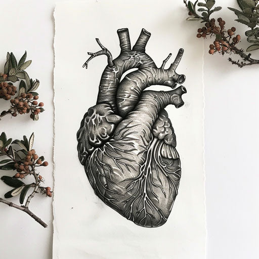 Black and grey shading anatomical heart tattoo design