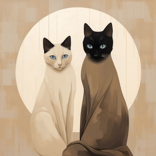 Elegant siamese cats, dark brown and light beige